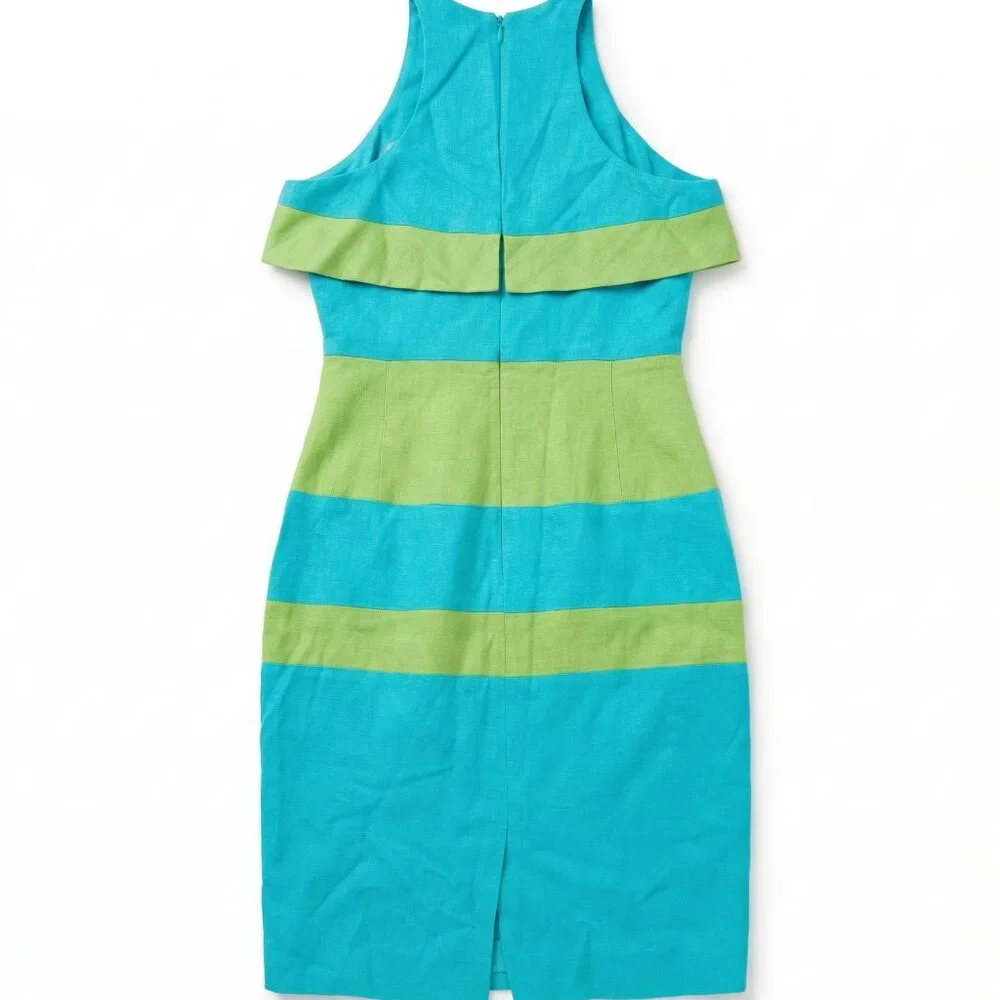 Vintage Nipon Boutique Rayon Dress Lime Green Turquoise Size Small Retro 80s - Picture 3 of 9